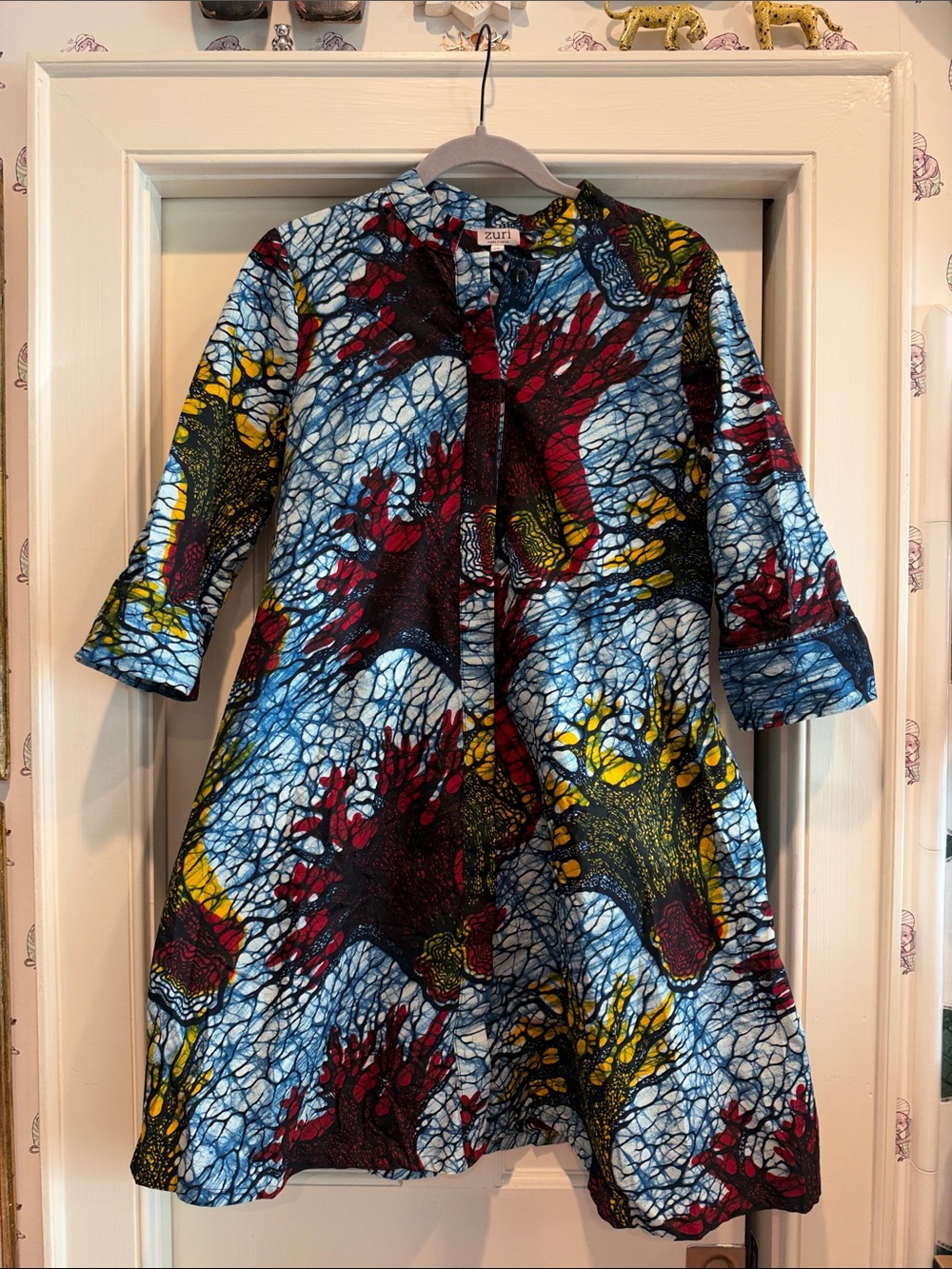 Zuri Kenya Blue Multicolor Ankara Print Dress